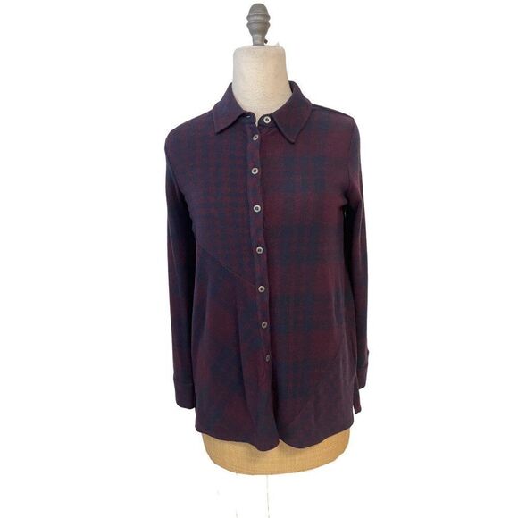 Soft Surroundings Paramour Plaid Tunic Fleece Button Down Top XS NWOT New - Picture 1 of 4